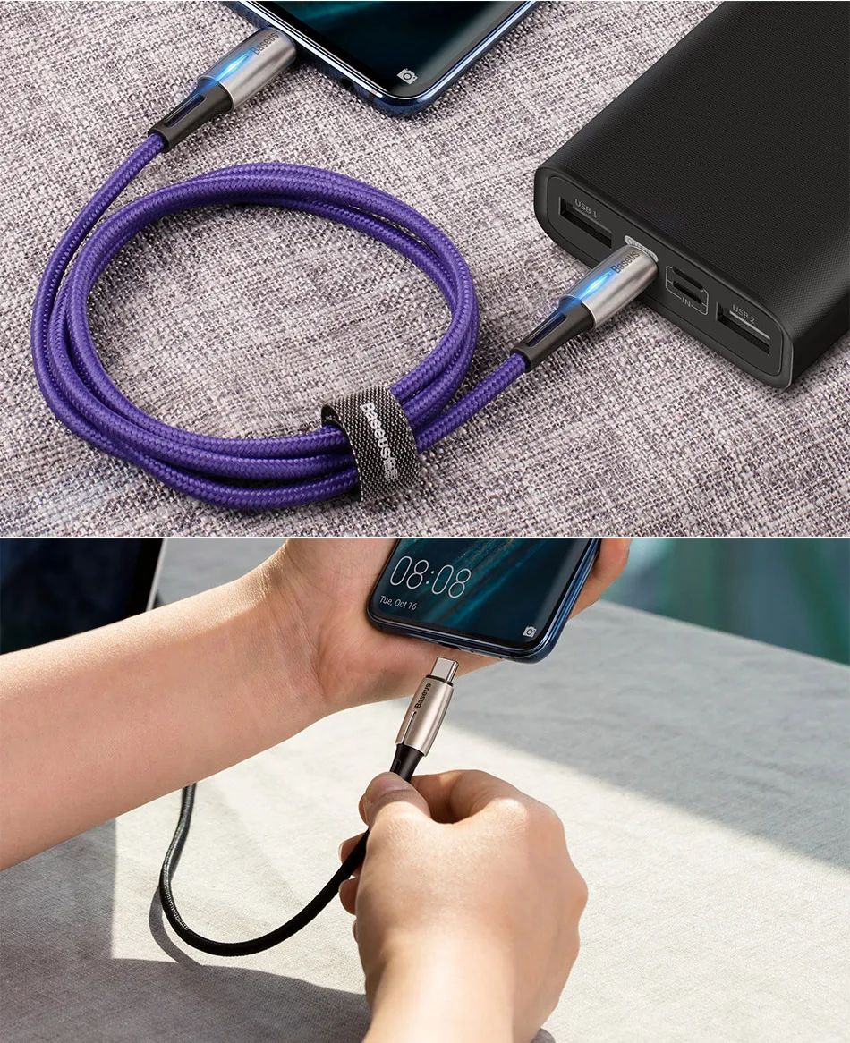 Кабель Baseus PD 60 Вт USB C к usb type C для MacBook Pro Xiaomi mi 9 8 Red mi K20 Pro светодиодный кабель type C Quick Charge 4,0 PD USB-C