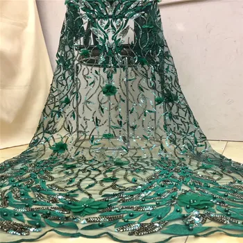 

Madison Latest Sequins+Beads Fabrics 2019 High Quality 3D Flowers Lace Fabric Embroidered Tulle Lace for African Wedding Dress