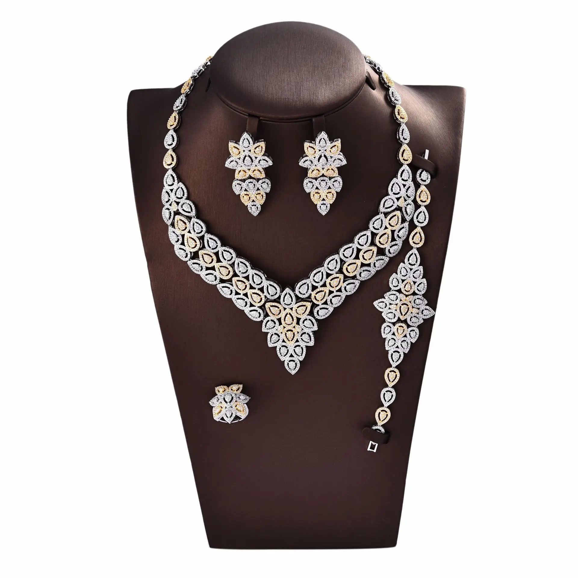 

New arrive Luxury big size 4pcs Bridal Jewelry Sets Dubai Full Jewelry Set For Women Wedding Party Accessories double color