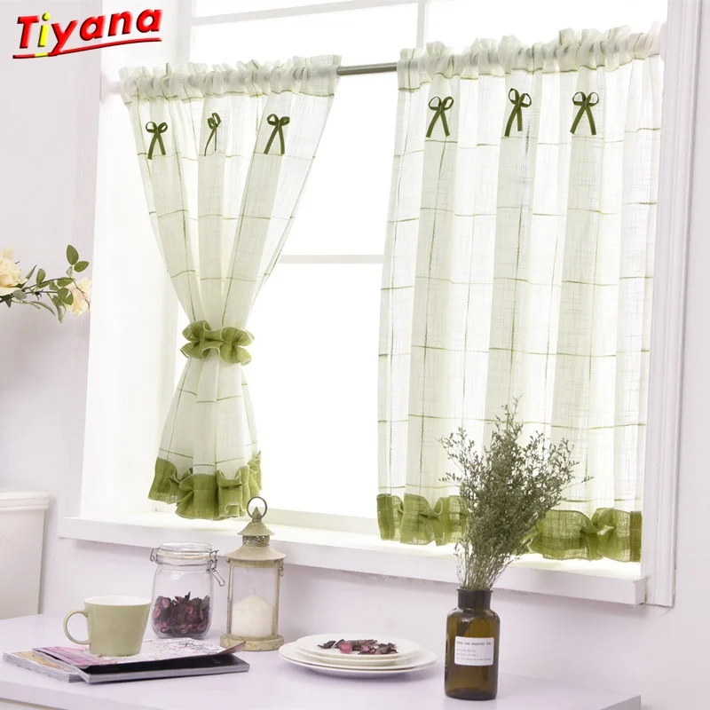 

Purple Short Curtain Drape Green Curtain Tulle for Girls' Bedroom Kids' Window Decoration Treatment Plaid Curtain DL013 *30