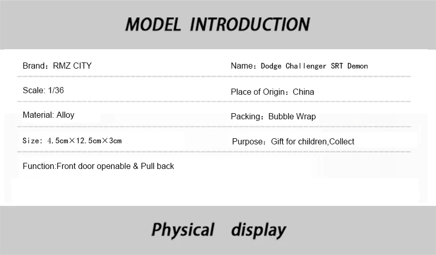 1:36 Dodge Challenger Srt Demon Sports Car Alloy Diecast Car Model Toy With Pull Back For Children Gifts Toy Collection
