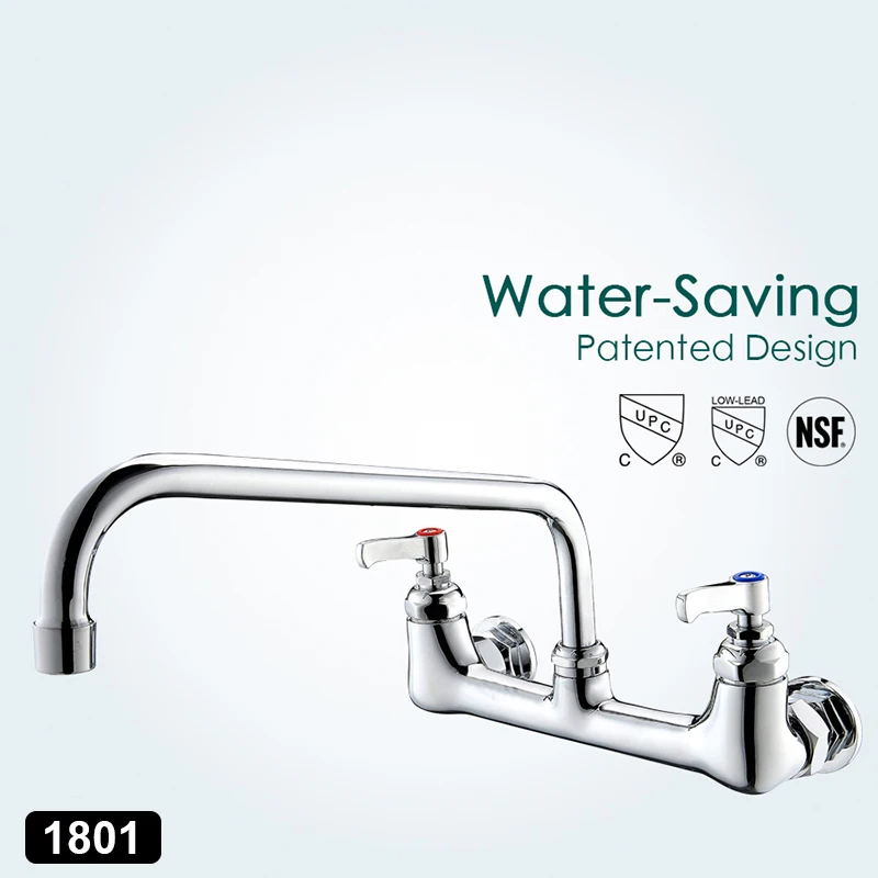 

Wall Mounted Kitchen Faucet Dual Handle Kitchen Mixer Taps Dual Holes Hot and Cold Water Tap 360 Degree Rotation
