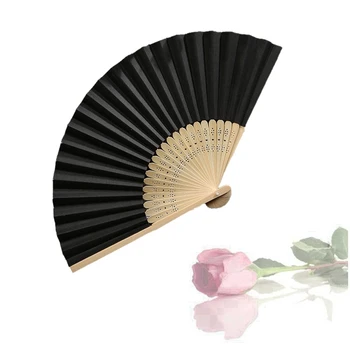 

50pcs Vintage Bamboo Paper Folding Hand Held Fan Chinese Dance Pocket Gifts for Party Wedding with Organza Bag Drop Shipping
