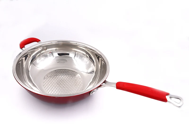 Master Star элегантный китайский ВОК 304 из нержавеющей стали, для вок красная сковорода антипригарная не Lampblack большая кухонная посуда индукционная плита - Цвет: Красный