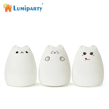 

LumiParty New Cute Cat LED Children Night Light Multicolor Silicone Soft Baby Nursery Lamp Portable Silicone Nursery Night Lamp