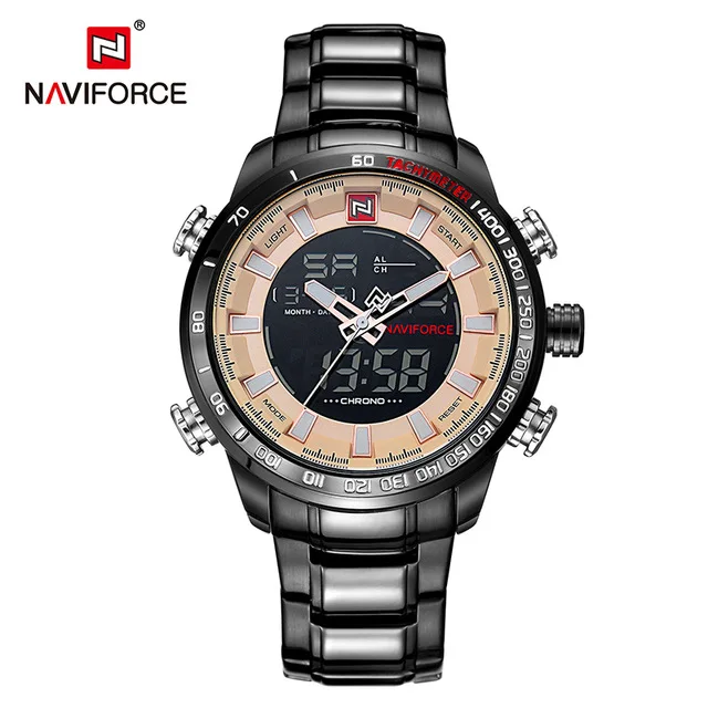 NAVIFORCE 9093 Топ бренд Мужские кварцевые часы модные цифровой светодиодный спортивные часы водонепроницаемые Мужские часы Relogio Masculino - Цвет: Розовый