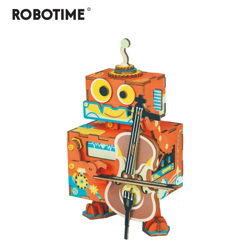 Robotime DIY 3D маленький робот-артист деревянная игра-головоломка подвижная Музыкальная Коробка игрушка подарок для детей дети взрослые AMD53