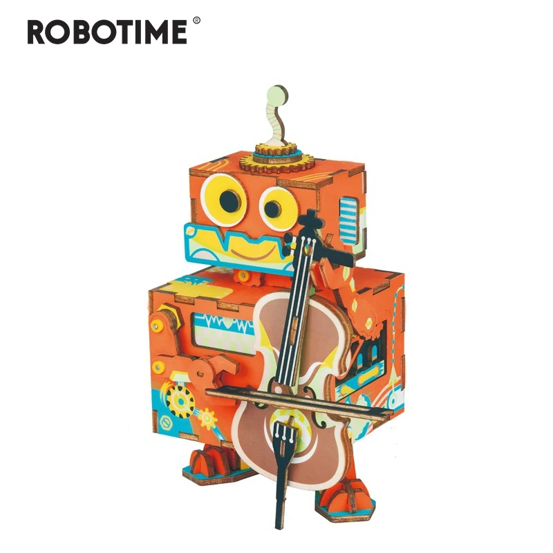 

Robotime DIY 3D Little Robot Performer Wooden Puzzle Game Assembly Moveable Music Box Toy Gift for Children Kids Adult AMD53
