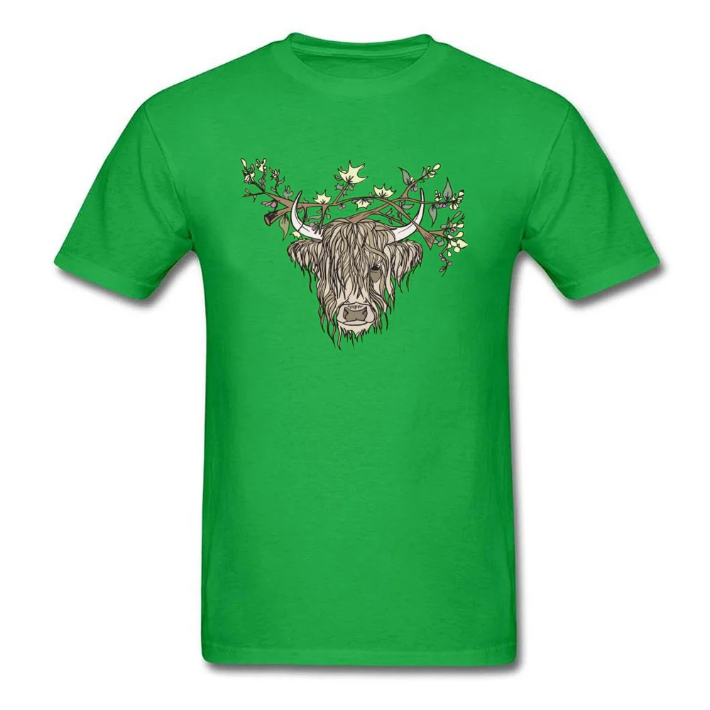 Scottish cow Normal T Shirt for Male 100% Cotton Fall Tees Fitness Tight T-shirts Short Sleeve Prevalent O-Neck Scottish cow green
