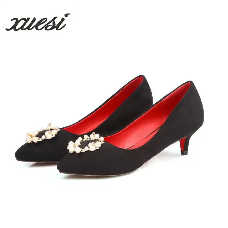 

New In The Sand With A Single Shoe Pointed Pearl Water Cut With The Women's Shoes Shallow Fashion High Heels Red Bottom Shoes