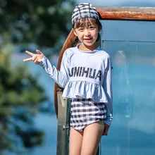 KNLPJYQ Дети с длинным рукавом Купальник для девочек воланами купальные костюмы дети Высокая талия Купальники 2 шт. Гидромайки комплект