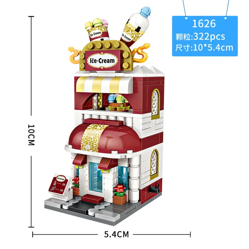 

2019 City Mini Street Toy Shop Retail Store 3D Model McDonald Cafe Apple Miniature Building Block for Kid building blocks