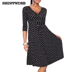 SMDPPWDBB Для женщин платья с v-образным вырезом элегантные офисные Vestido платья для беременных до колена Длина Беременность одежда осень Для