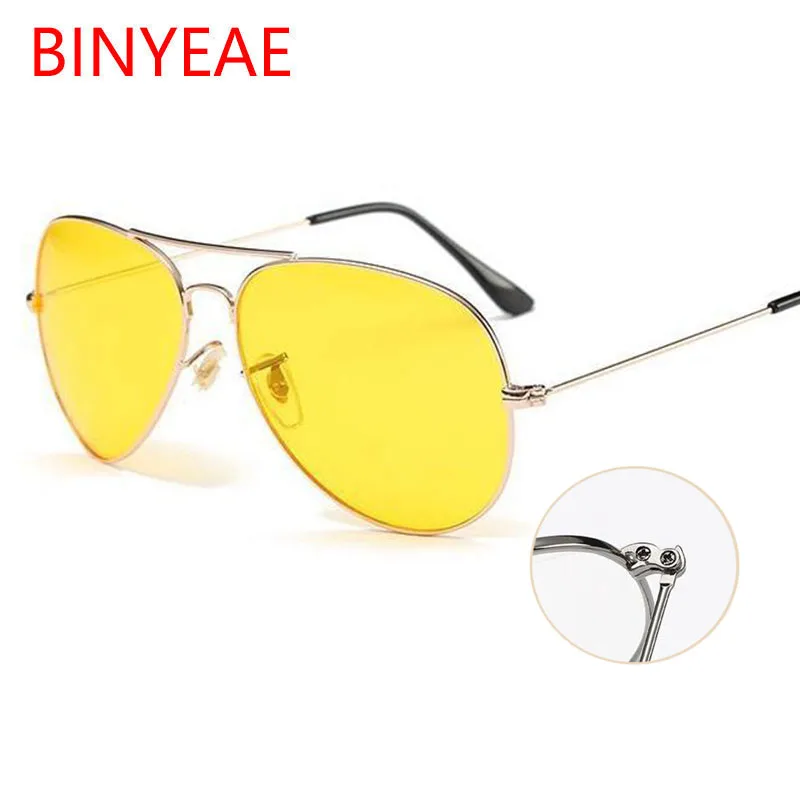 Yellow aviator sunglasses men day Night Vision glasses driving car