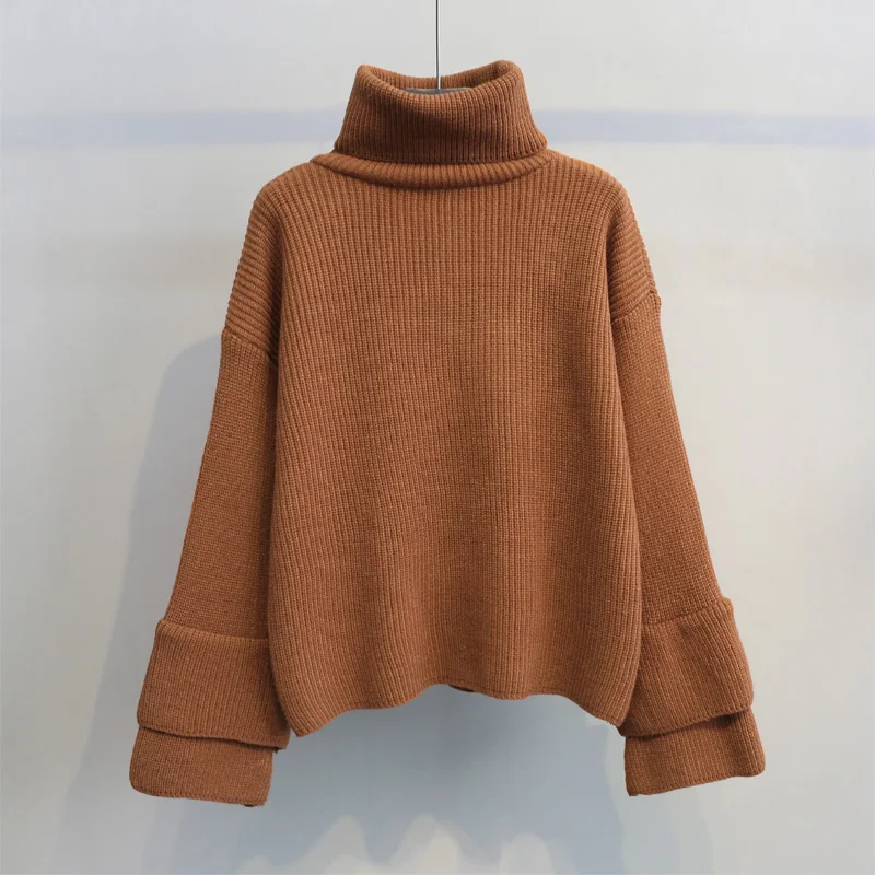 

New 2018 Women Turtleneck Sweater New Korean Loose Pullovers Student Flare Sleeve Sweaters