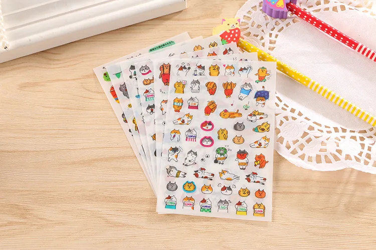 6 Pcs/Set Cute PVC Stickers Kawaii Cartoon Cat Sticky Paper For kids Child DIY Scrapbooking Stickers Diary Ablum Gift Stationery