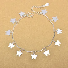 Серебряные ножные браслеты с покрытием 925 модная Серебряная цепочка украшение бабочка очаровательный ножной браслет для Для женщин девушки друг босиком украшения для ног