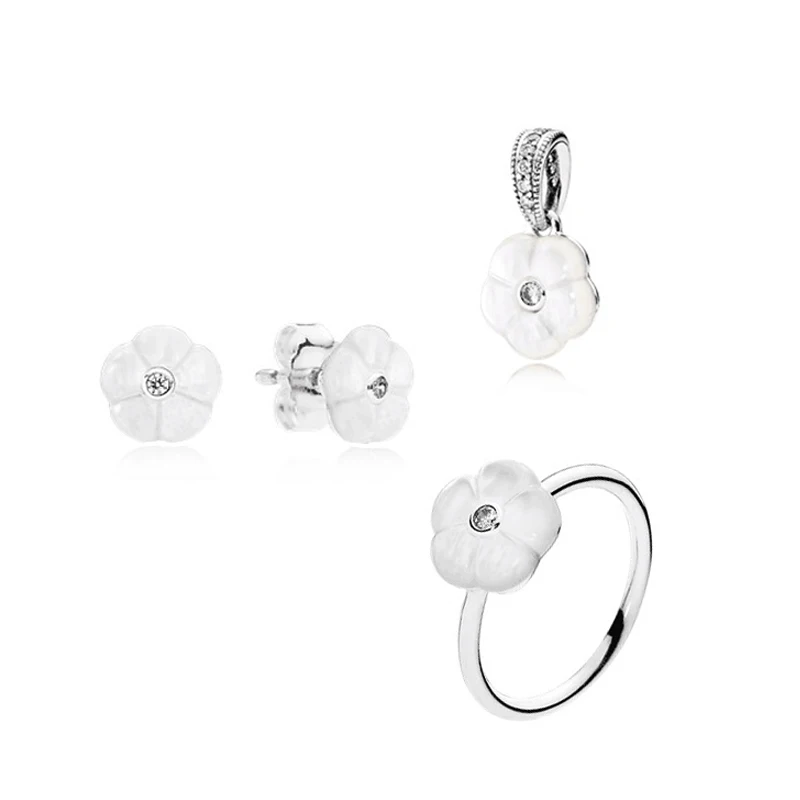 

Luminous Floral Ring Earring Pendant Charms 100% 925 Sterling Silver Bridal Jewelry Set for Women Gift Fine Jewelry PFS385