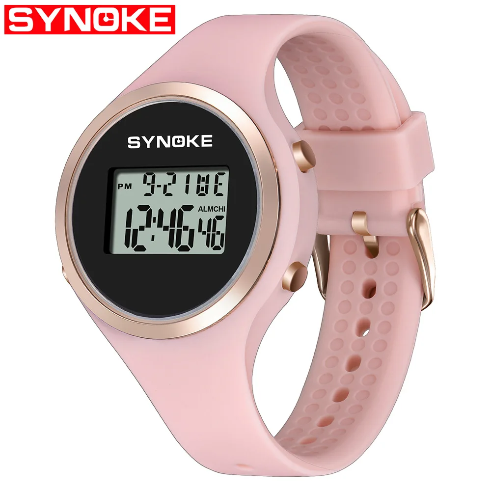

SYNOKE Women Watches Waterproof Silicone Digital LED Sport Watch Women Luminous Multifunction Electronic Ladies Watch Pink