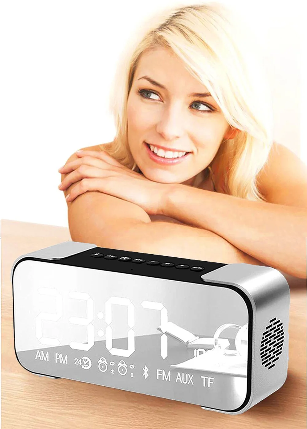 Electronic Portable Bluetooth Alarm Clock Wireless Stereo Speaker with Alarm Clock ireless Audio Bluetooth Speaker USB charging