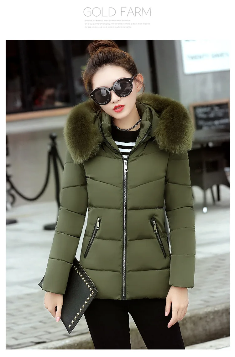 Теплая зимняя женская куртка, модное женское пуховое хлопковое пальто с капюшоном и меховым воротником, однотонное тонкое женское пальто большого размера