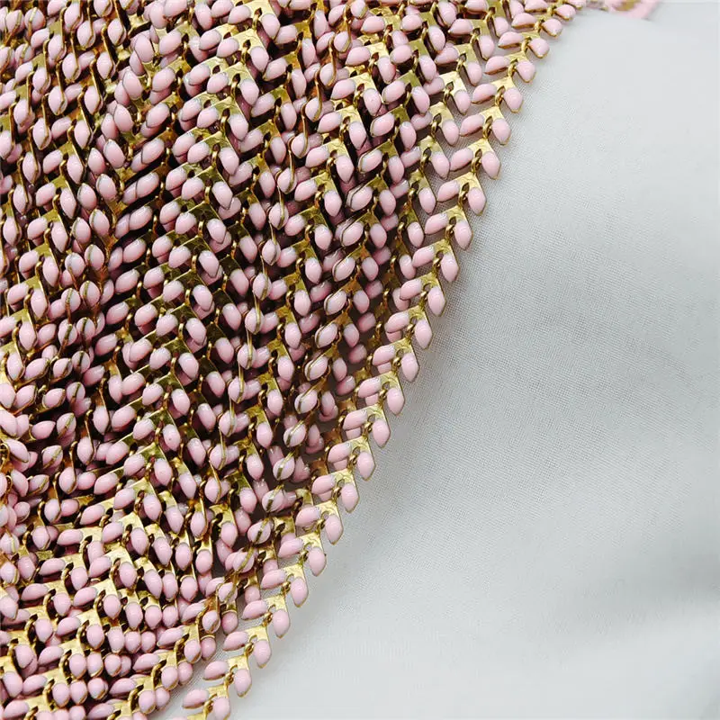Эмалированная латунная цепочка с стрелкой 6 мм, плоская цепочка шеврона, елочка рыбья кость дизайнерская цепь, 14 цветов(# LK-048 - Цвет: pale pink