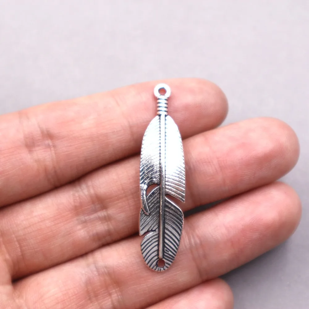 

9 шт тибетские посеребренные перьевые подвески для ожерелья DIY 45,5*11*1 мм