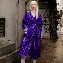 Модные брендовые сандалии из блестящей лакированной кожи на ткани больше Куртки из искусственной кожи женские Элегантный синий кожаная куртка с длинными рукавами wj2832