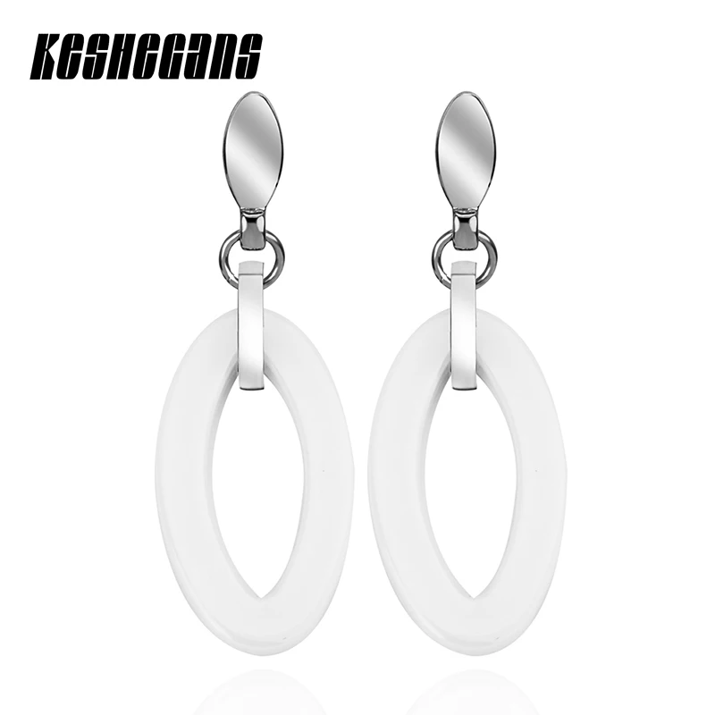 

New Simple Design Ceramic Oval Drop Earrings Geometric Round For Women Girl Fashion Jewelry Wedding Party Black White Color Gift