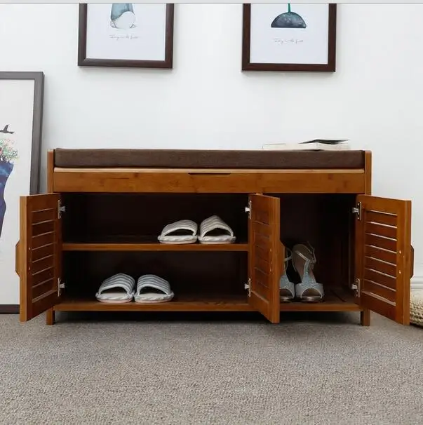 Natural Bamboo Shoe Cabinet Entryway Shoe Storage Household Shelf Shoe Bench with Cushion Bamboo Furniture Hallway Shoe Cabinet