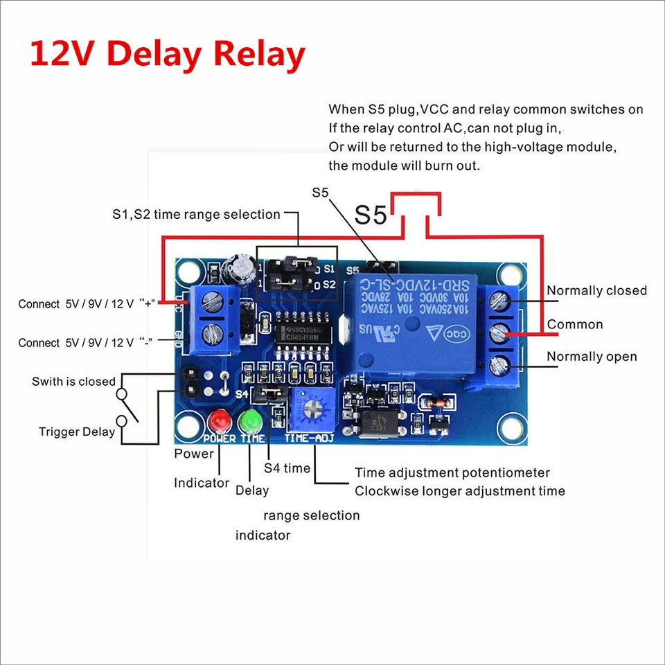 DC 12V Delay Relay Time Delay Turn on//Delay Turn off Vibration Switch Modul N#S7