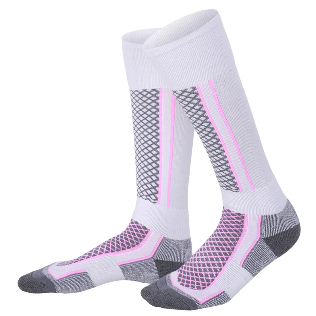 Для мужчин Для женщин зимние теплые Термальность Лыжные носки, спортивные сноуборд Велоспорт Лыжный Спорт футбольные носки гетры толстые длинные хлопковые носки - Цвет: Pink White