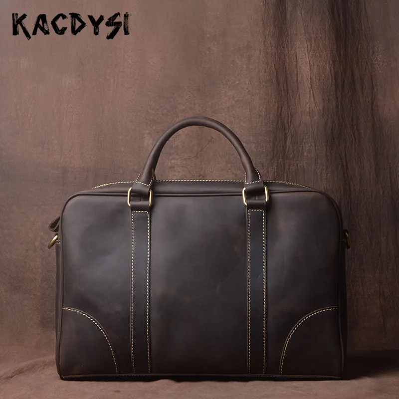 Оригинальный винтажный большой мужской портфель KACDYSI из натуральной коровьей