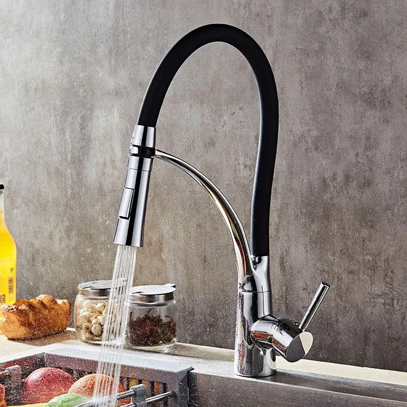  Pull Down Kitchen Faucet Gold Hot and Cold Water Crane Mixer Deck Mounted Kitchen Sink Faucets with - 32993119363