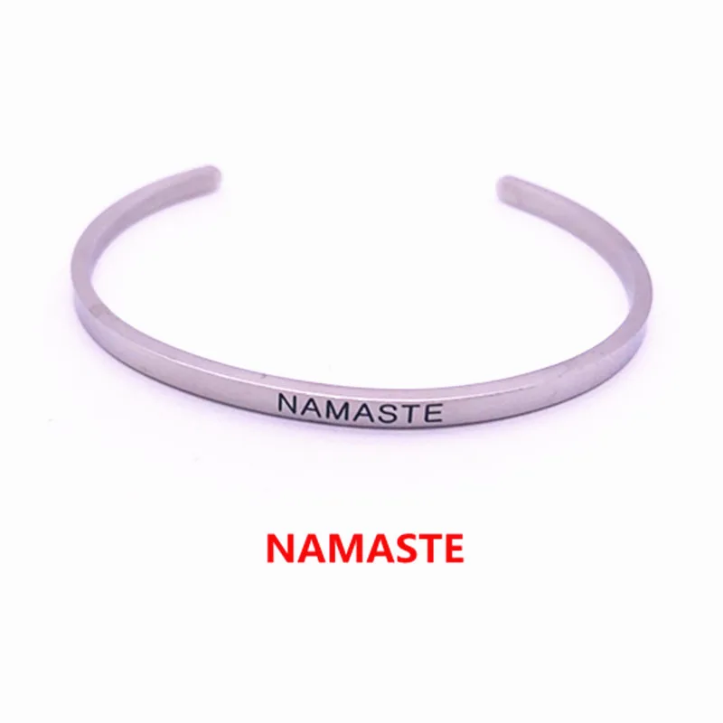

Namaste Stainless Steel Engraved Positive Inspirational Quote Cuff Mantra Bracelet & Bangle as Father day gift