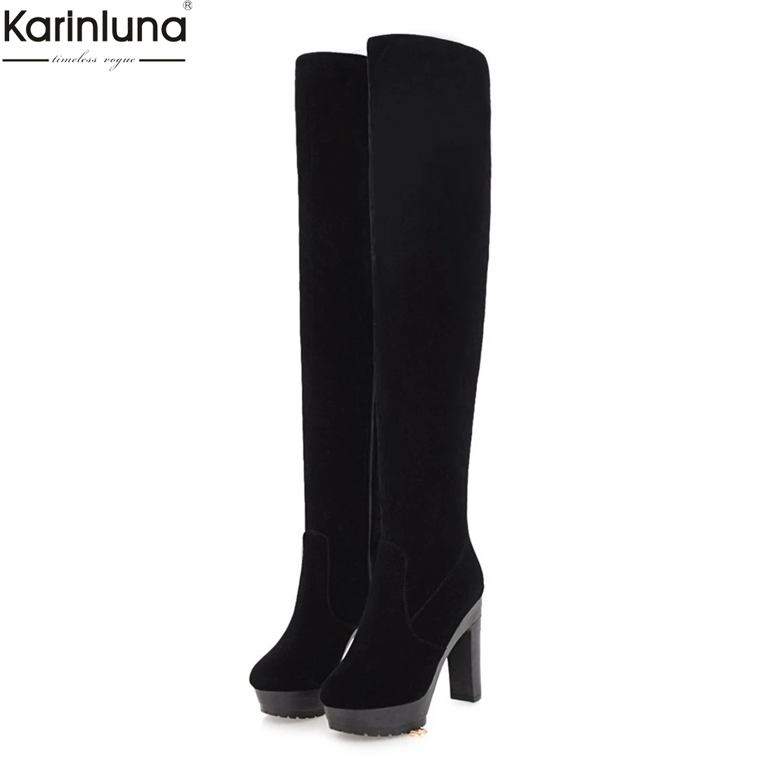 

Karinluna 2018 Hot Sale Chunky High Heels Over The Knee Boots Woman Shoes Zip Up Platform Elegant Shoes Woman Boots Female