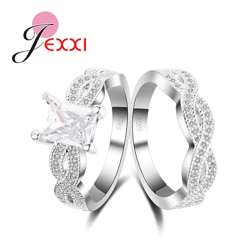 

New Arrival 925 Sterling Silver Rings Set 2 PCS Fashion Ring Shinning White CZ Elegant Design Jewelry