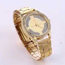Top Brand Gold Rhinestone Luxury Quartz watch Women high quality stainless steel band Analog watches dress Wristwatch Clock