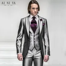 Изготовленные по заказк серебряные светло-серого цвета в стиле смокинга Жениха Лучший мужской костюм свадебный для шафера/Для мужчин костюмы Жениха(пиджак+ штаны+ галстук+ жилет