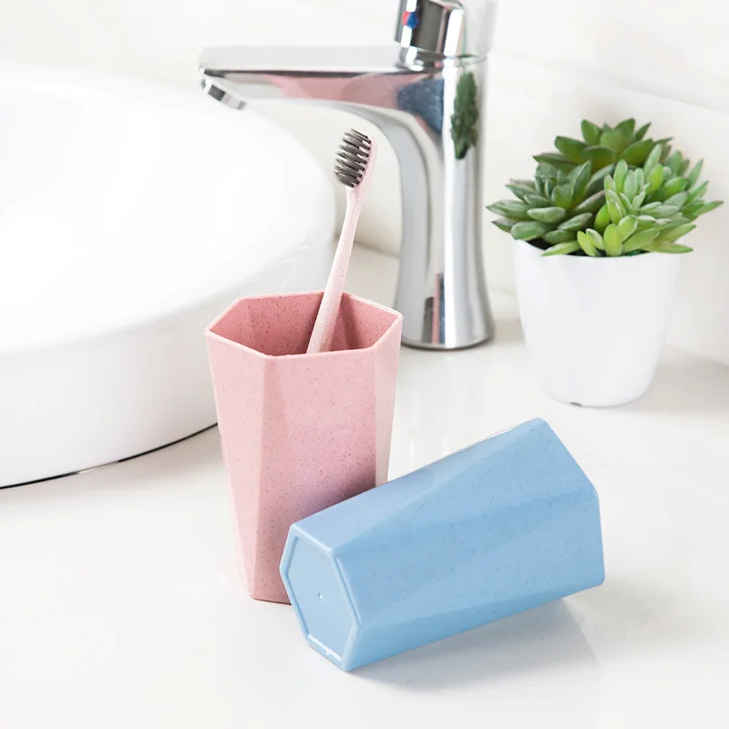 Mouthwash Cup Wash Cup Geometry Couple brush teeth Cup Nordic Wind Water Cup Wheat Straw Toothbrush Holder Geometric (3)