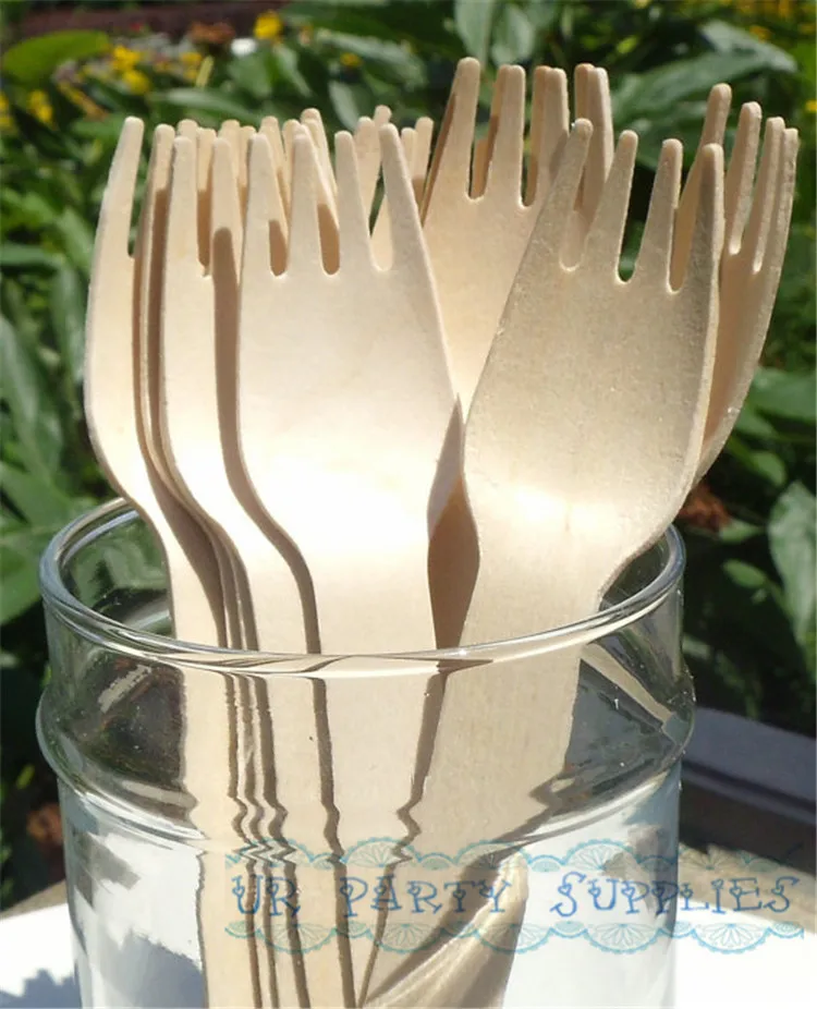120pcs Disposable Wooden Forks Party Eating Utensils Wooden Cutlery
