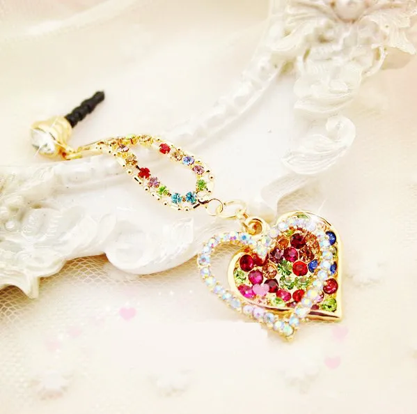

Fashion Style Color Diamond Series Heart-shaped Design Mobile Phone Ear Cap Dust Plug For Iphone Samsung 3.5mm Dust Plug