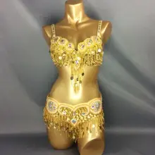 Дизайн ручной работы из бисера живота Танцевальный костюм бар+ пояс 2 шт./компл. женская обувь живота Танцевальный костюм s, M, L для женщин Одежда для бальных танцев TF1601