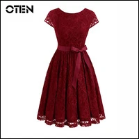 Кружевное женское платье OTEN с рукавом 3/4, прозрачные элегантные женские винтажные Вечерние Платья До Колена, новинка весны