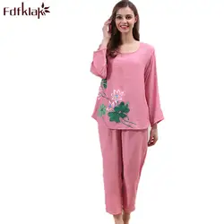 Плюс Размеры Для женщин Летние пижамы элегантный печати хлопок пижамный комплект с круглым вырезом пижамы дамы костюм Pijama де Mujer XL XXL q100