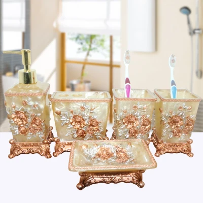 

Pretty in Pink Bathroom set resin Wedding Gifts bathroom set of five pieces bathroom toiletries kit bathroom accessories decor
