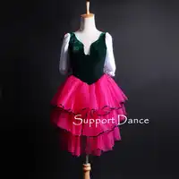 Girls Velvet Lace Ballet Tutu Dress Women Palace Style Puff Sleeve Performance Costume Support Dance C324