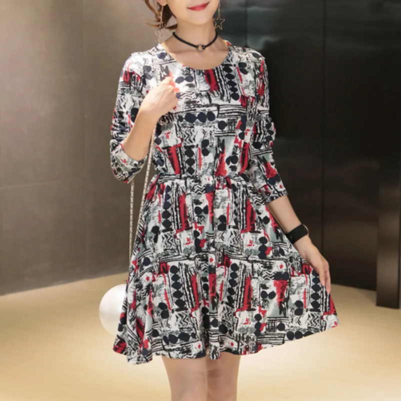 

New 2019 autumn winter Fashion Women long sleeve Dresses casual print Dress tunic pullover casual elegant good quality wool