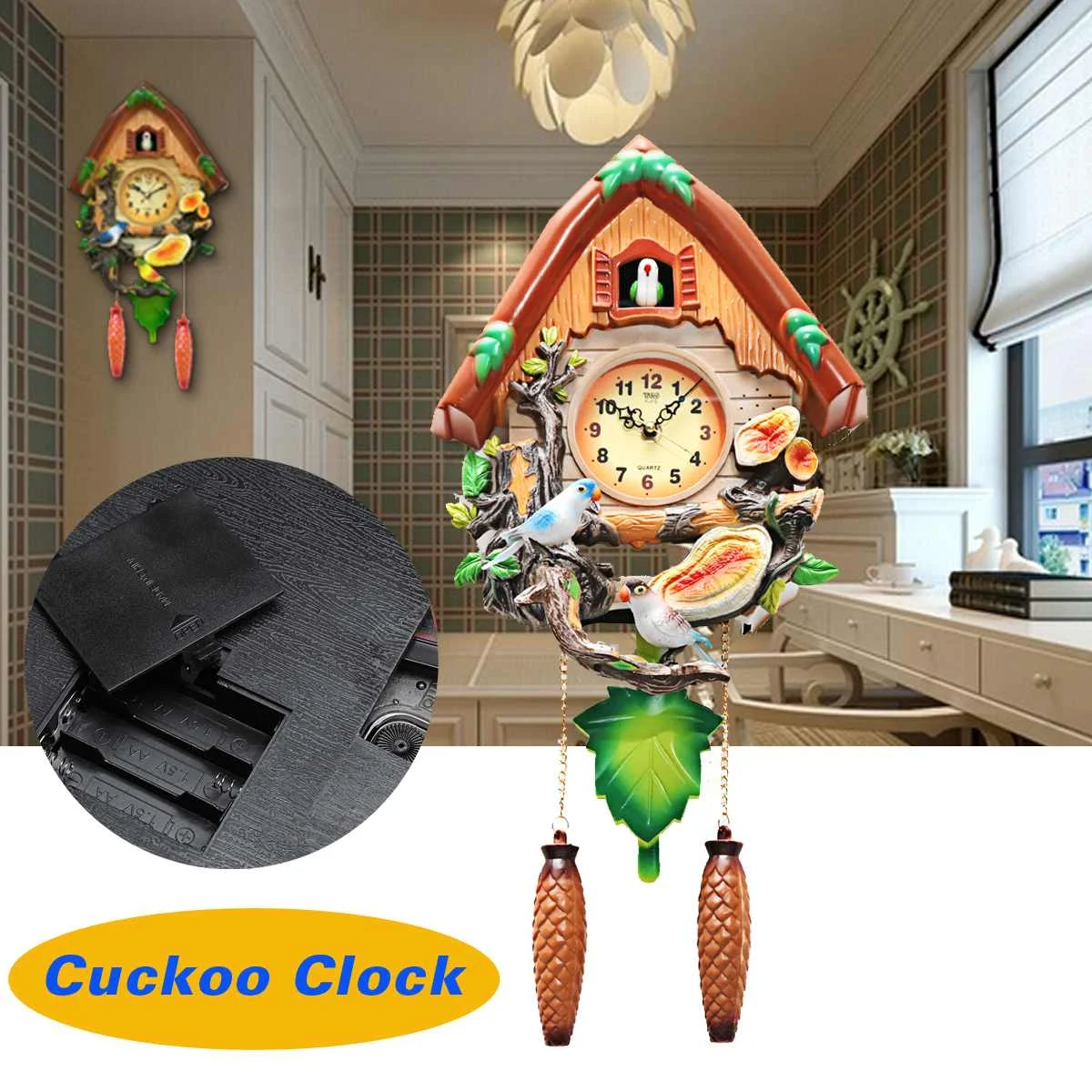 

Silent Mini Cuckoo Clock Wall Clock Living Room Bird Alarm Clock Watch Hanging Wooden Bell-Pointer Home Decor