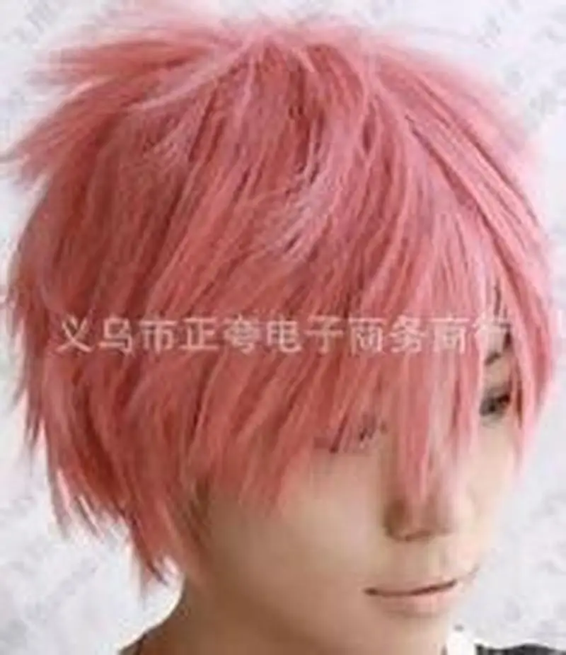 

Anime Cosplay Wig For Fairy Tail Natsu Dragneel Costume Short Pink Synthetic Hair Wigs Party Peruca Pelucas
